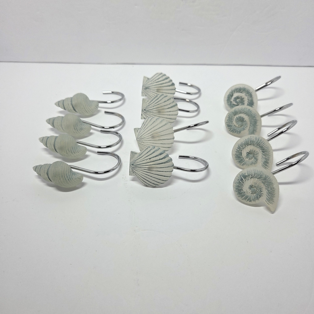 Coastal-Beach Shower Curtain Hooks 12 pk -Coral & Shell Designs